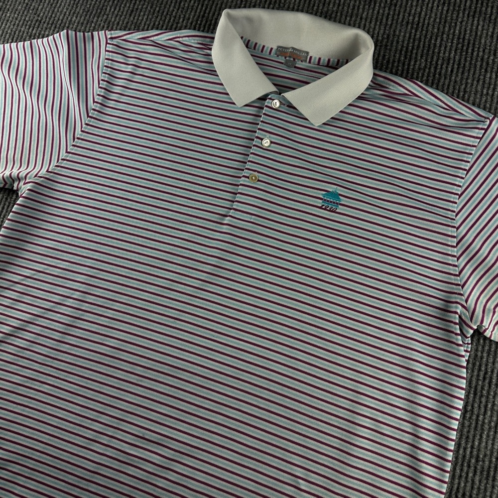 Peter Millar Summer Comfort Striped Polo Shirt Mens XL Multi Color Short Sleeve